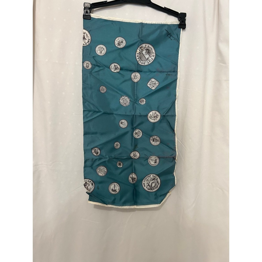 Vintage Teal Silk Coin Print Scarf